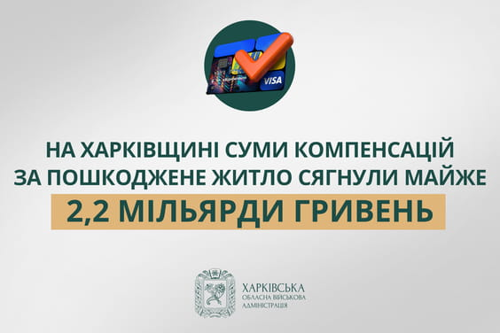 Харків'янам виплатили майже 2,2 млн грн у вигляді компенсації за пошкоджене житло