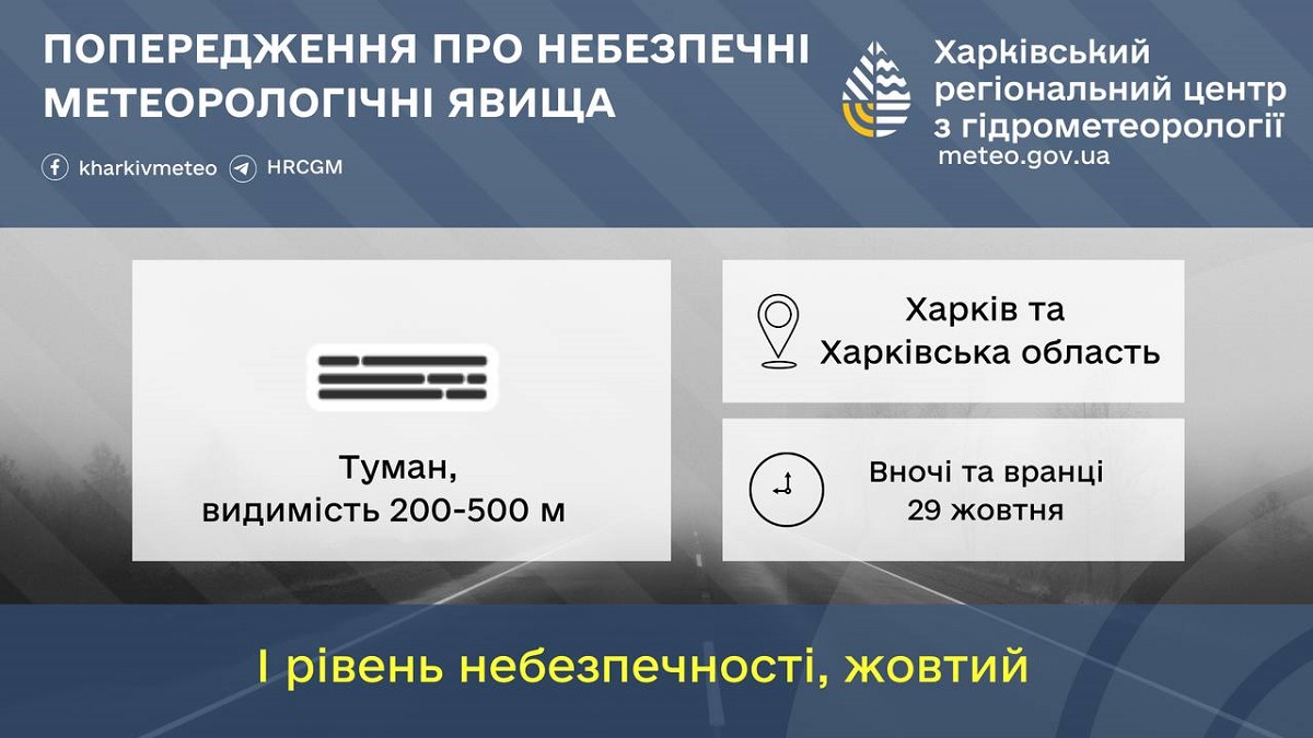 Вночі і вранці Харків накриє густий туман