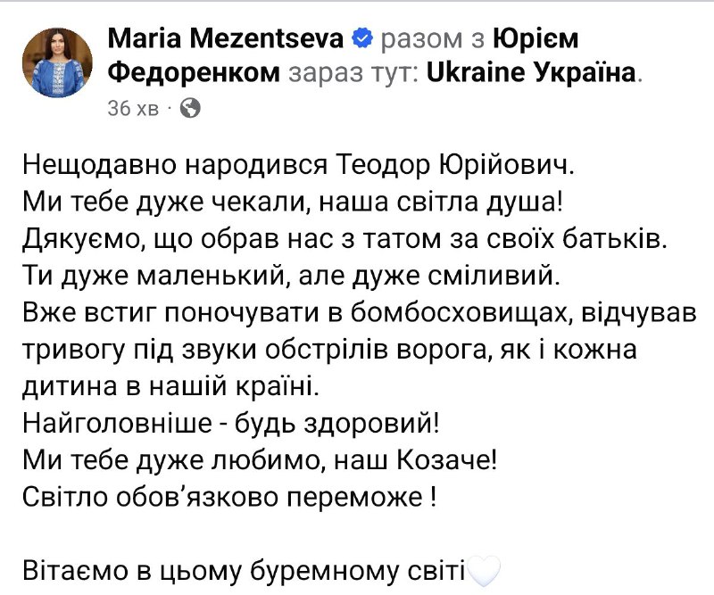 Народна депутатка Мезенцева-Федоренко народила сина