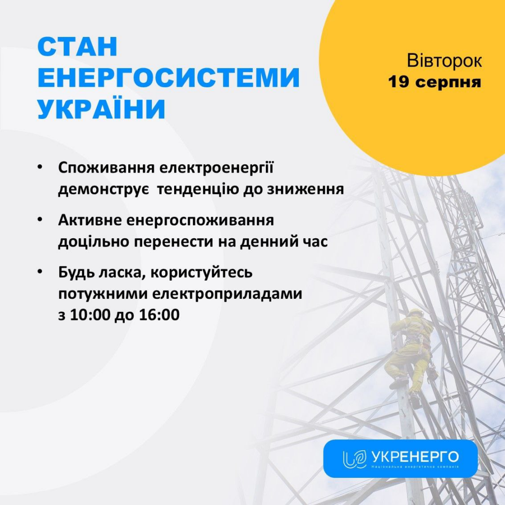Споживання електроенергії в Україні знижується: активне використання радять у денні години