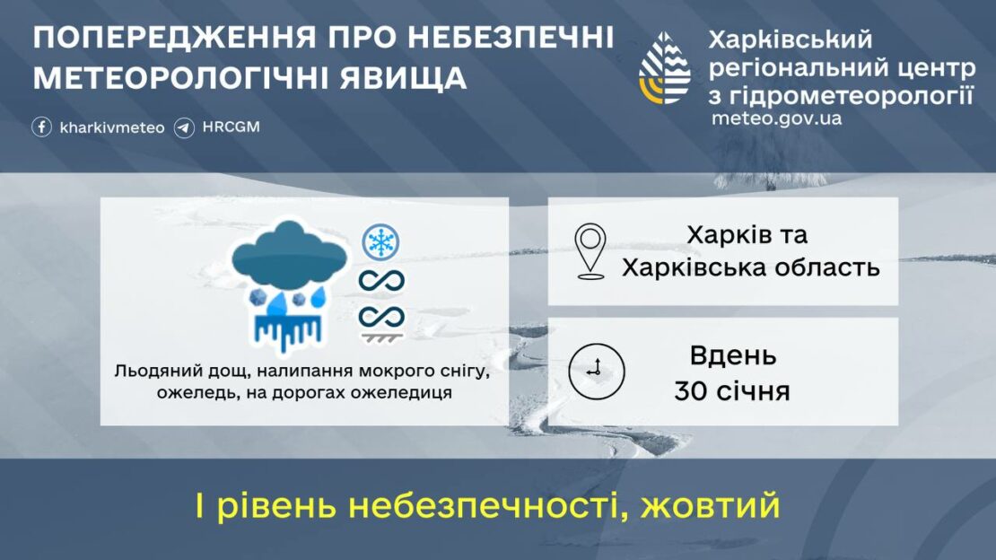 На Харківщині прогнозують ожеледь та мокрий сніг