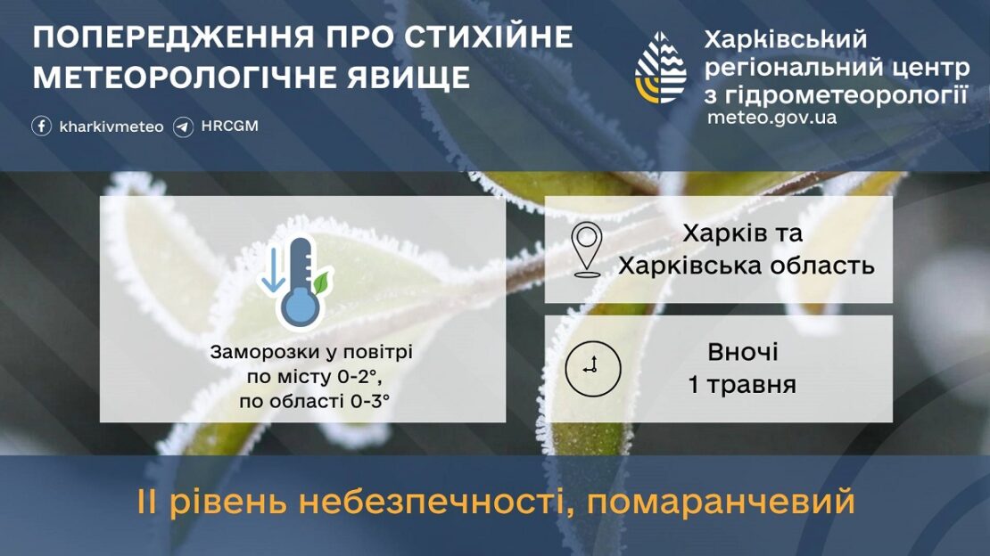 Заморозки не відступають: синоптики попереджають про холодну ніч на Харківщині