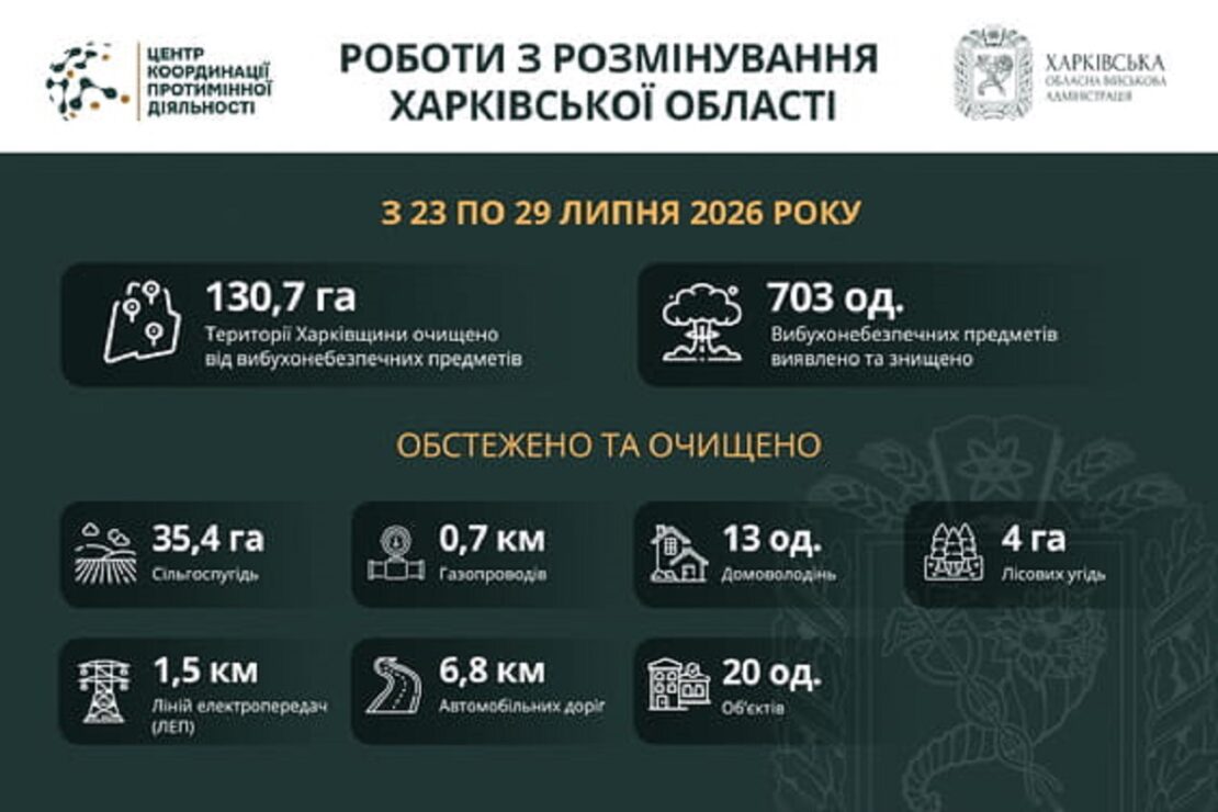 На Харківщині за тиждень виявили та знищили понад 700 ВНП